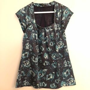 Black and Blue/Green Print Blouse